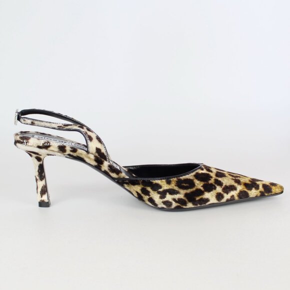 NEW Alexander Wang Leopard Velvet Pumps | Logo Crystal Slingback Heels - Picture 6 of 15